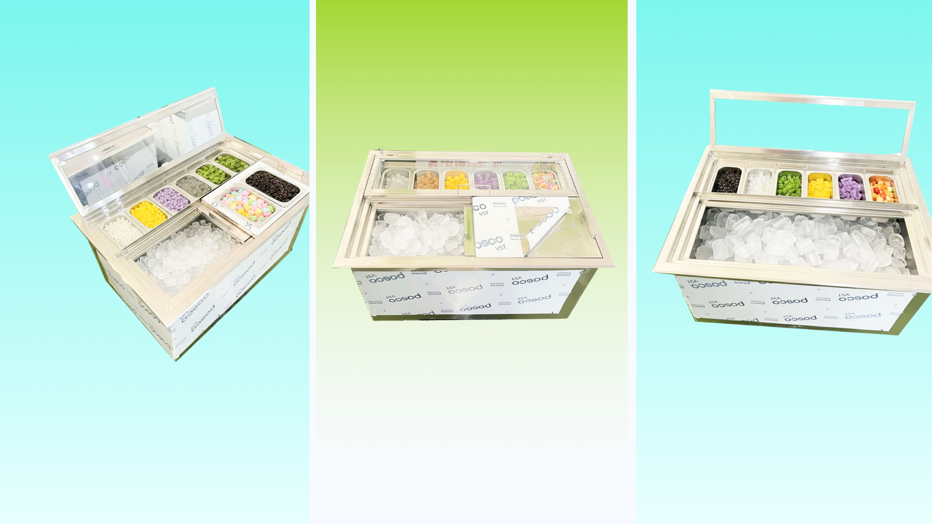 thùng đá inox kèm khay topping