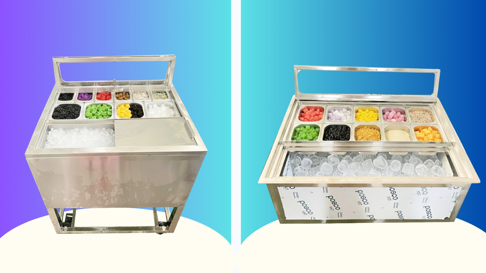 thùng đá inox kèm khay topping