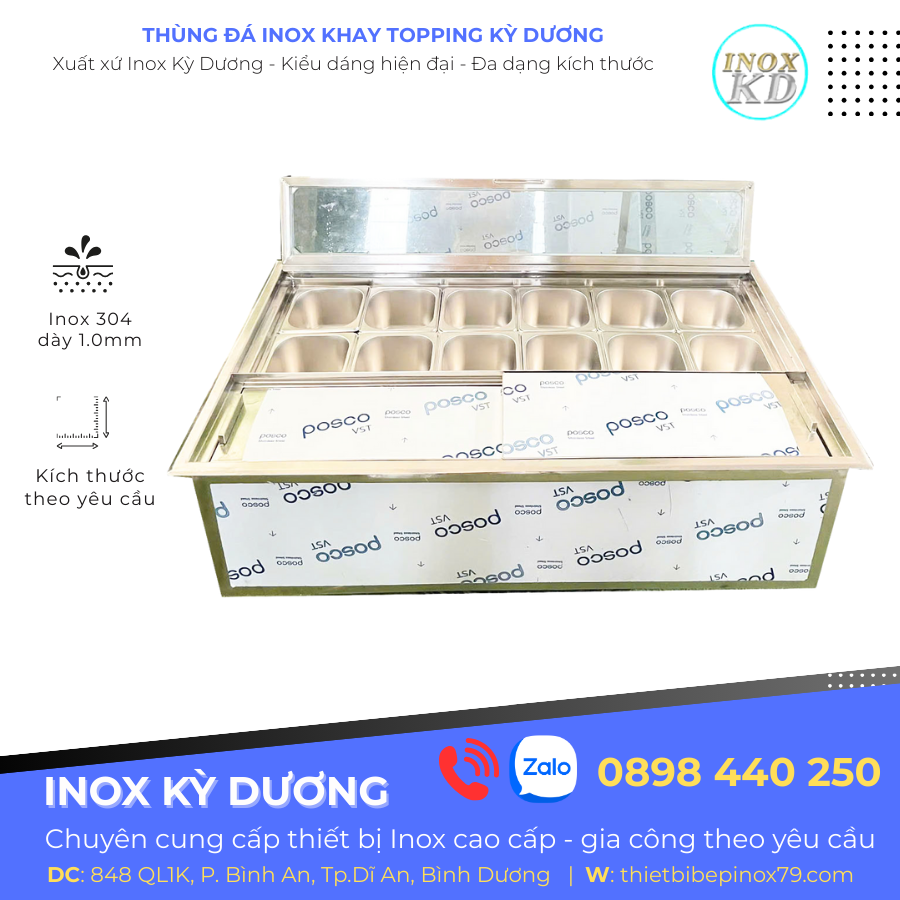 thùng đá inox 12 khay topping
