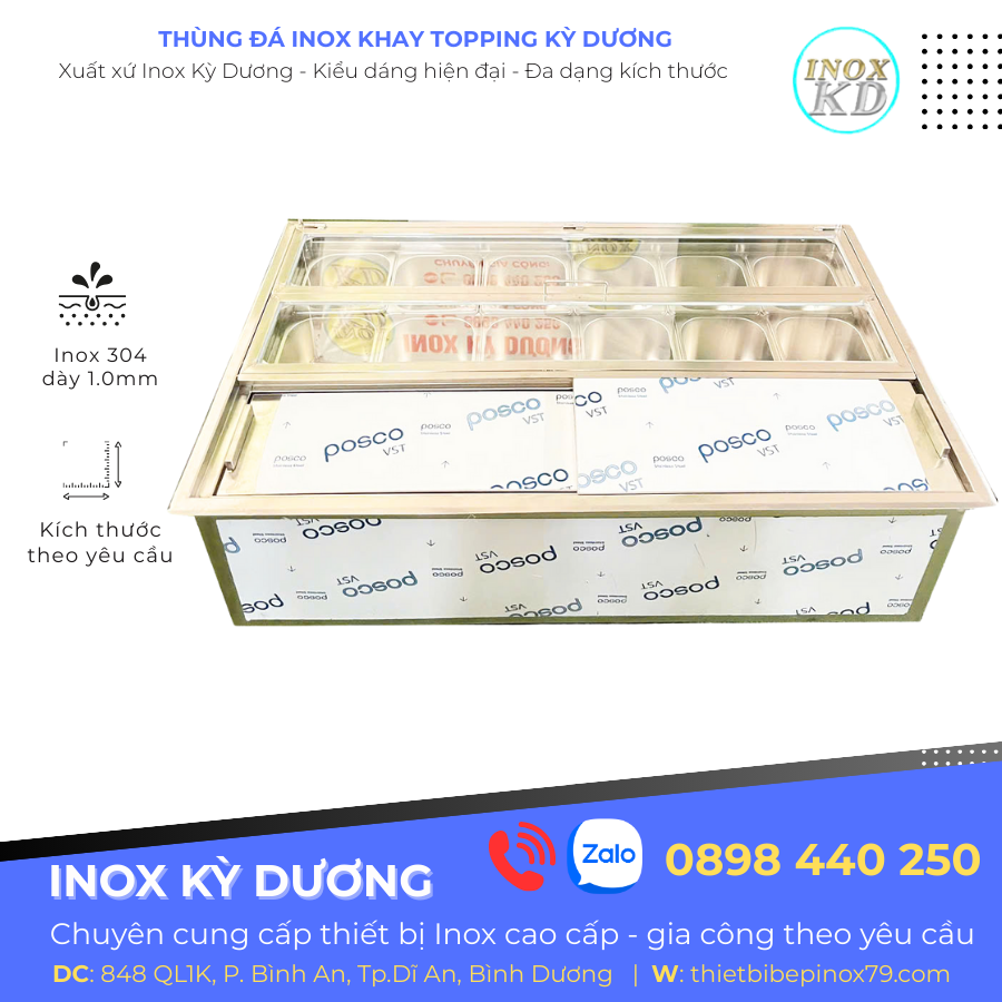 thùng đá inox 12 khay topping