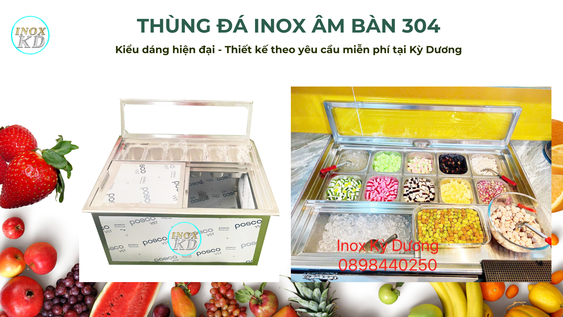 thùng đá inox 304 âm bàn