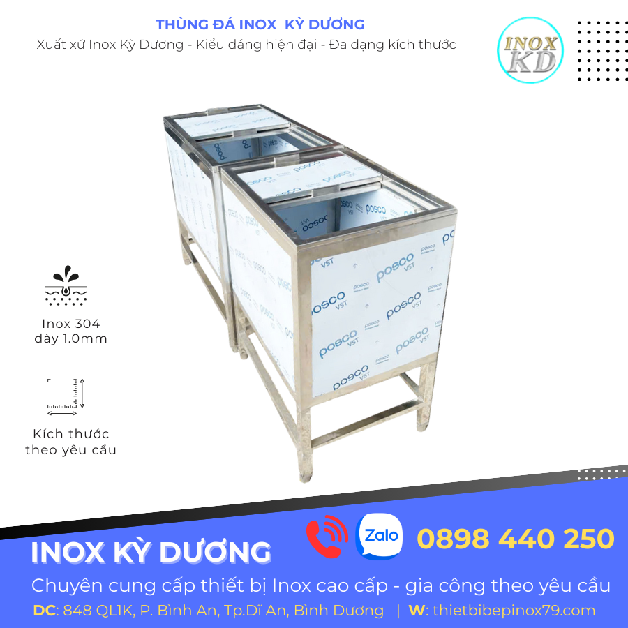 thùng đá inox kèm chân