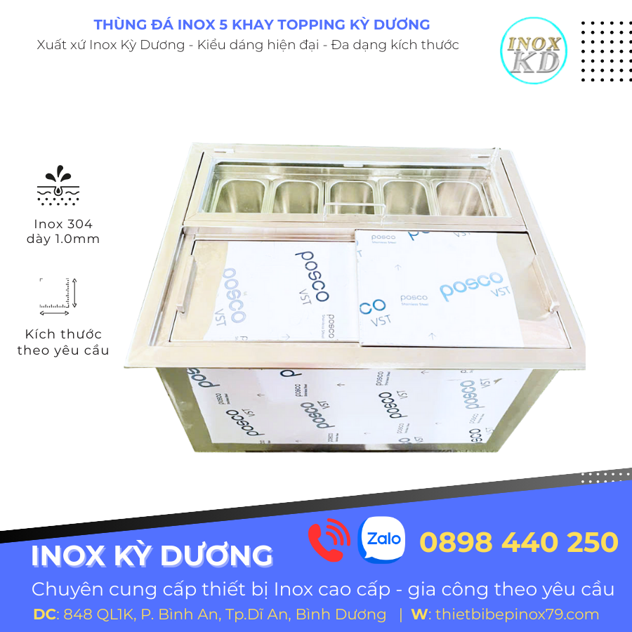 thùng đá inox khay topping