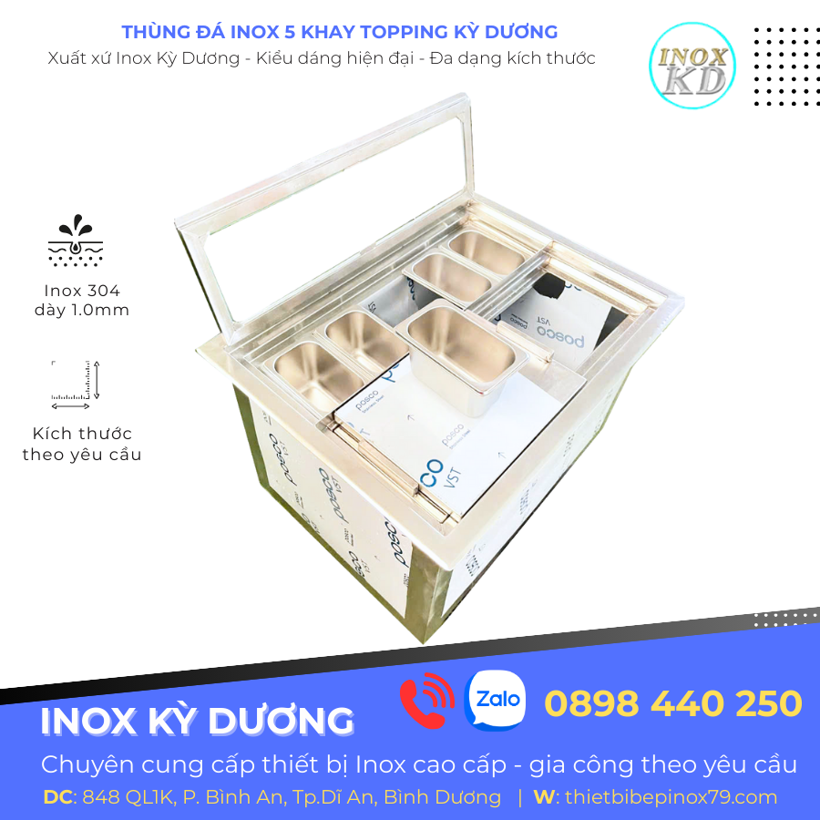 thùng đá inox khay topping