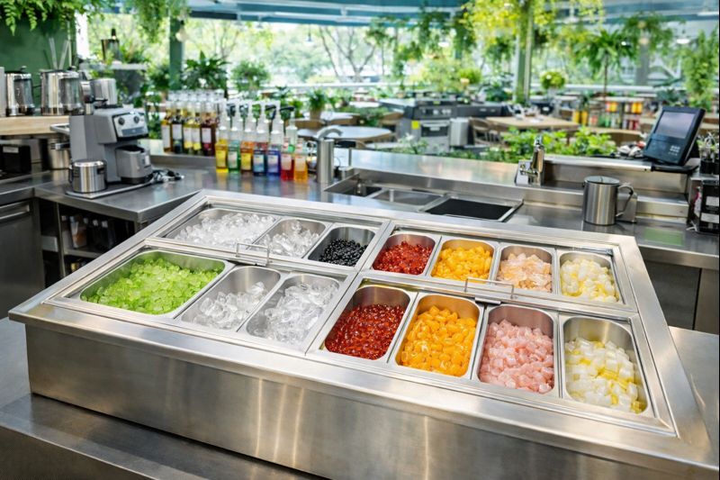 thùng đá inox khay topping