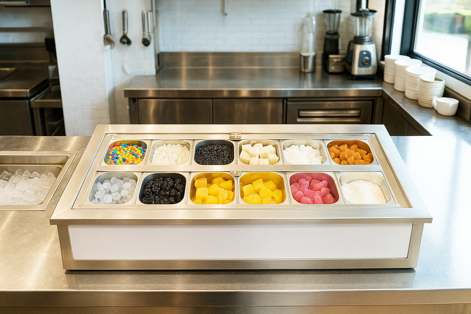 thùng đá inox kèm 12 khay topping