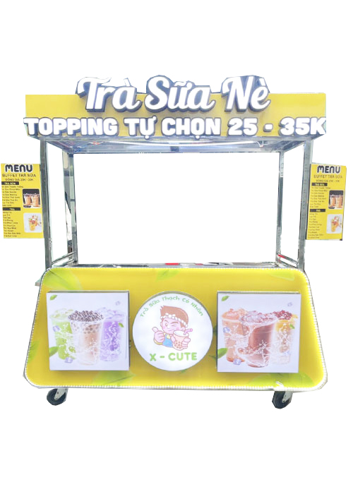 xe trà sữa kèm khay topping