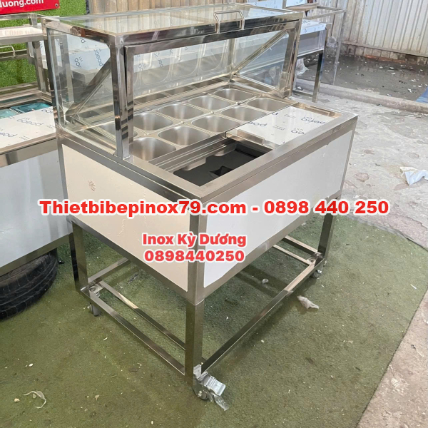 THÙNG ĐÁ INOX 304 TÍCH HỢP KHAY TOPPING PHÙ HỢP CHO CÁC MÔ HÌNH ĐỒ UỐNG VỪA VÀ NHỎ