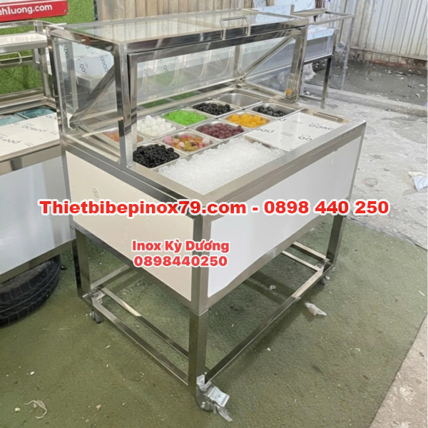 THÙNG ĐÁ INOX 304 TÍCH HỢP KHAY TOPPING PHÙ HỢP CHO CÁC MÔ HÌNH ĐỒ UỐNG VỪA VÀ NHỎ