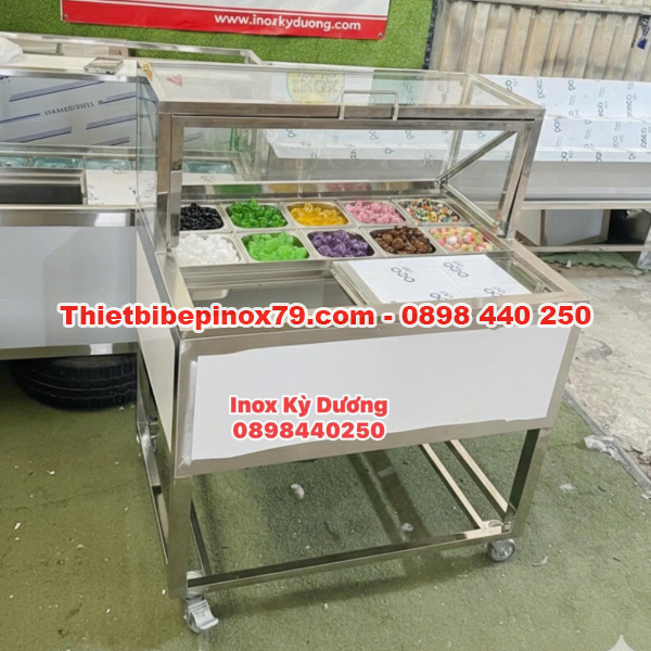 THÙNG ĐÁ INOX 304 TÍCH HỢP KHAY TOPPING PHÙ HỢP CHO CÁC MÔ HÌNH ĐỒ UỐNG VỪA VÀ NHỎ