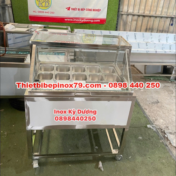 THÙNG ĐÁ INOX 304 TÍCH HỢP KHAY TOPPING PHÙ HỢP CHO CÁC MÔ HÌNH ĐỒ UỐNG VỪA VÀ NHỎ