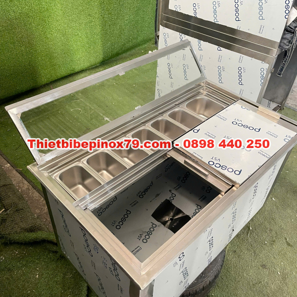 THÙNG ĐÁ INOX ÂM QUẦY 7 KHAY TOPPING 1/9 PHÙ HỢP VỚI QUÁN TRÀ SỮA, CÀ PHÊ VỪA VÀ NHỎ