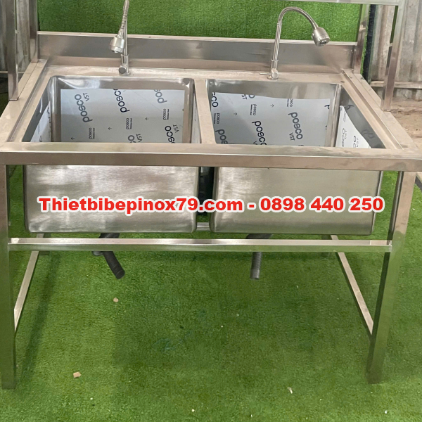 CHẬU RỬA INOX 304 2 HỘC CÓ KỆ TRÊN 2 TẦNG GIẢI PHÁP CHUYÊN DỤNG, TIỆN LỢI CHO BẾP