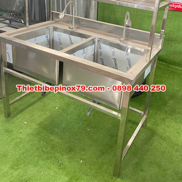 CHẬU RỬA INOX 304 2 HỘC CÓ KỆ TRÊN 2 TẦNG GIẢI PHÁP CHUYÊN DỤNG, TIỆN LỢI CHO BẾP