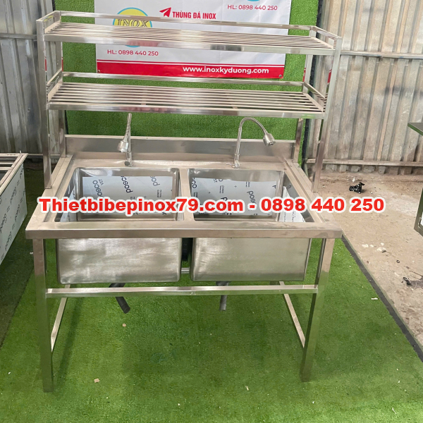 CHẬU RỬA INOX 304 2 HỘC CÓ KỆ TRÊN 2 TẦNG GIẢI PHÁP CHUYÊN DỤNG, TIỆN LỢI CHO BẾP