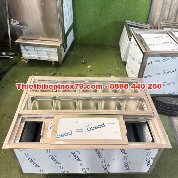 THÙNG ĐÁ INOX TÍCH HỢP 10 KHAY TOPPING 1/6 CHUYÊN NGHIỆP, TRƯNG BÀY ĐA DẠNG, GIỮ NHIỆT TỐT
