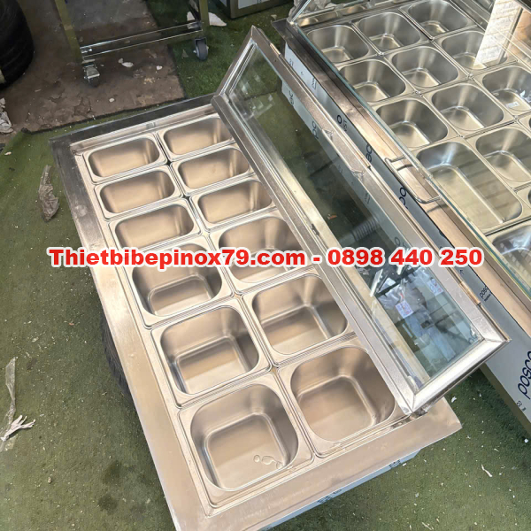 THÙNG ĐÁ ÂM QUẦY INOX 304 KHAY TOPPING TRƯNG BÀY THU HÚT, PHA CHẾ TIỆN LỢI, NHANH CHÓNG 