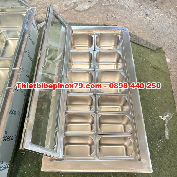 THÙNG ĐÁ ÂM QUẦY INOX 304 KHAY TOPPING TRƯNG BÀY THU HÚT, PHA CHẾ TIỆN LỢI, NHANH CHÓNG 