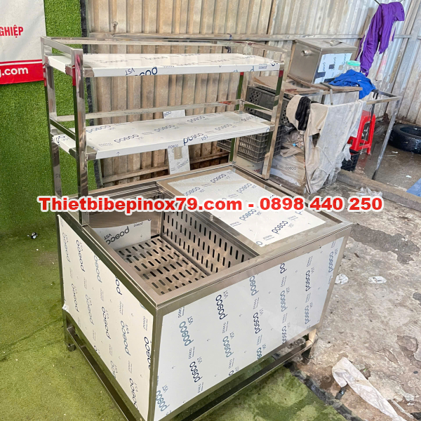 THÙNG ĐÁ INOX KÍCH THƯỚC LỚN CÓ CHÂN, KỆ TRÊN GIÚP PHA CHẾ CHUYÊN NGHIỆP