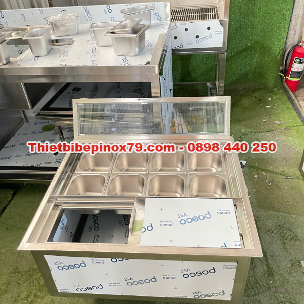 THÙNG ĐÁ INOX 304 ÂM QUẦY 8 KHAY TOPPING 1/6 GIỮ NHIỆT VƯỢT TRỘI, THAO TÁC DỄ DÀNG 