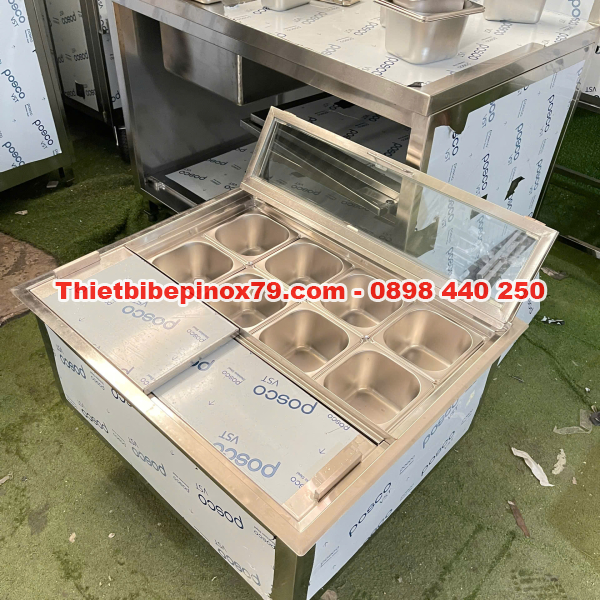 THÙNG ĐÁ INOX 304 ÂM QUẦY 8 KHAY TOPPING 1/6 GIỮ NHIỆT VƯỢT TRỘI, THAO TÁC DỄ DÀNG 