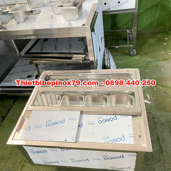 THÙNG ĐÁ INOX 304 ÂM QUẦY 8 KHAY TOPPING 1/6 GIỮ NHIỆT VƯỢT TRỘI, THAO TÁC DỄ DÀNG 
