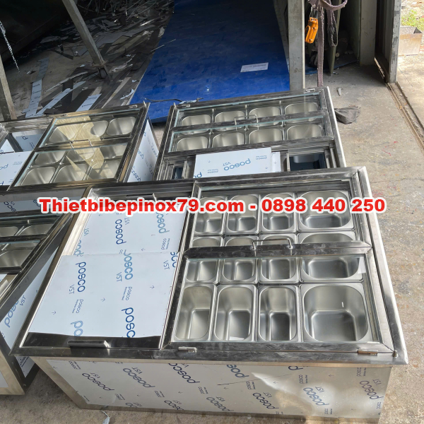 THÙNG ĐÁ INOX 304 KHAY TOPPING THIẾT KẾ CHUYÊN NGHIỆP, TIỆN LỢI GIA CÔNG THEO YÊU CẦU