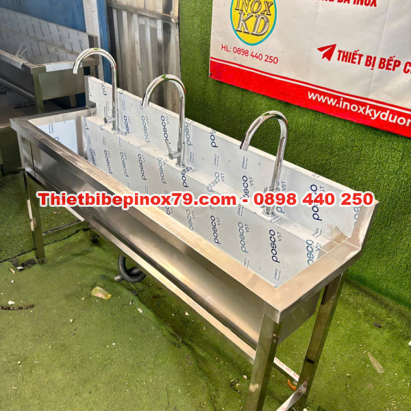 CHẬU RỬA INOX 304 3 VÒI CHUYÊN DỤNG CHO QUÁN ĂN, NHÀ HÀNG, BẾP CÔNG NGHIỆP