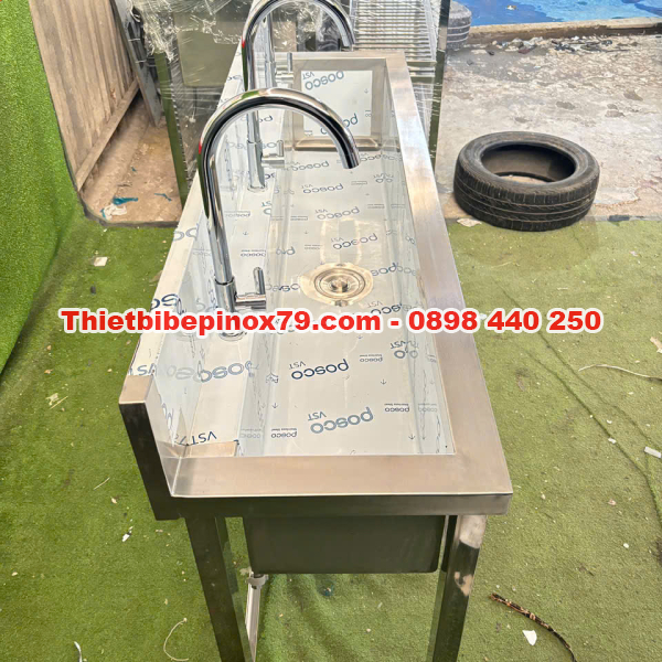 CHẬU RỬA INOX 304 3 VÒI CHUYÊN DỤNG CHO QUÁN ĂN, NHÀ HÀNG, BẾP CÔNG NGHIỆP