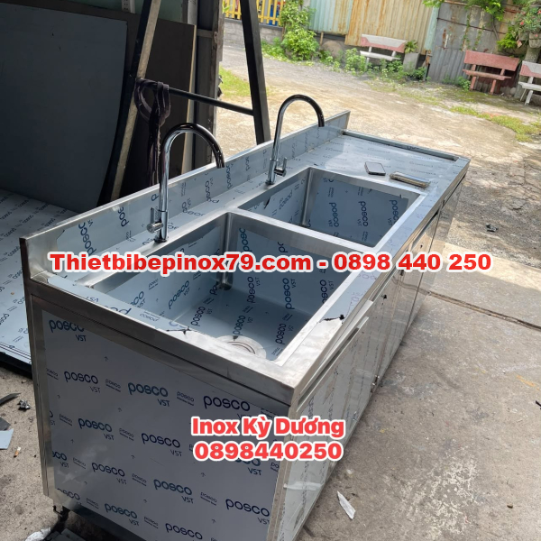 QUẦY PHA CHẾ INOX 304 TÍCH HỢP CHẬU RỬA ĐÔI, MẶT BÀN VÀ TỦ LƯU TRỮ ĐA NĂNG