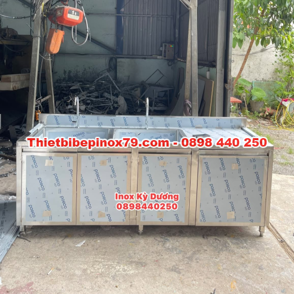 QUẦY PHA CHẾ INOX 304 TÍCH HỢP CHẬU RỬA ĐÔI, MẶT BÀN VÀ TỦ LƯU TRỮ ĐA NĂNG