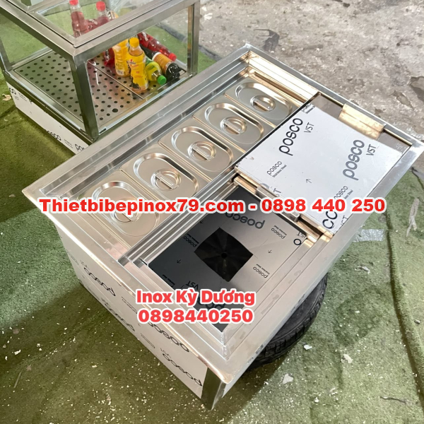 THÙNG ĐÁ INOX 304 5 KHAY TOPPING 1/9 – THIẾT KẾ GỌN GÀNG, TỐI ƯU QUY TRÌNH PHA CHẾ