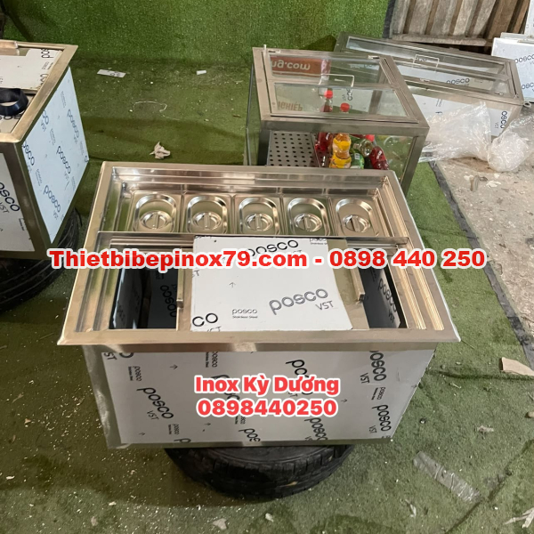 THÙNG ĐÁ INOX 304 5 KHAY TOPPING 1/9 – THIẾT KẾ GỌN GÀNG, TỐI ƯU QUY TRÌNH PHA CHẾ