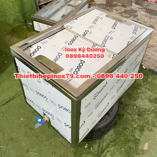 THÙNG ĐÁ INOX 304 CÓ FOAM CÁCH NHIỆT, ĐẶT TRÊN BÀN, VAN XẢ NƯỚC BÊN HÔNG