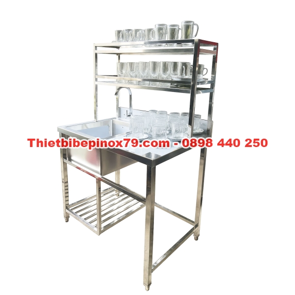 Chậu Rửa Inox 304 Có Chân Kèm Kệ C02
