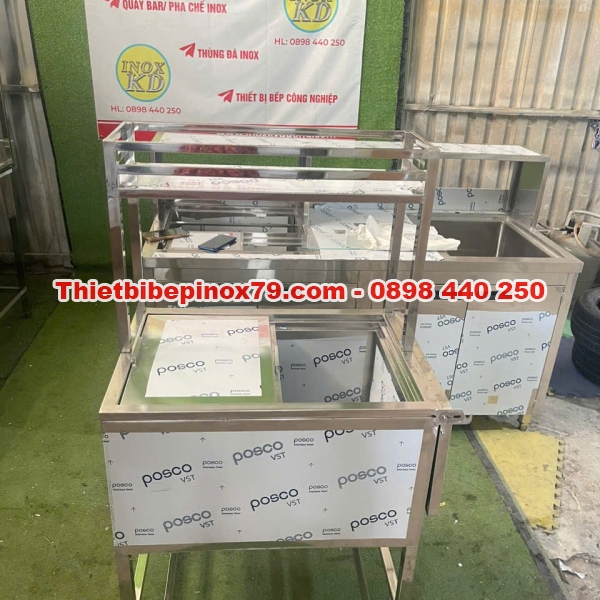 THÙNG ĐÁ INOX CÓ KỆ TRÊN 1 TẦNG