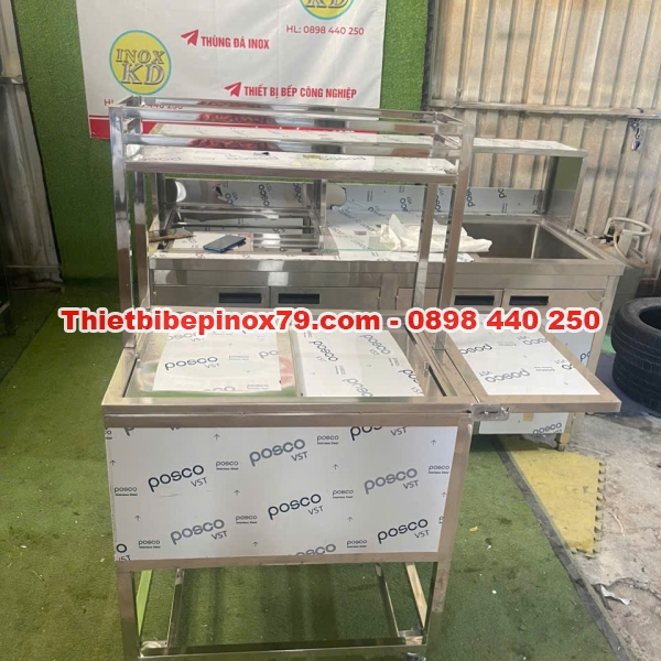 THÙNG ĐÁ INOX CÓ KỆ TRÊN 1 TẦNG