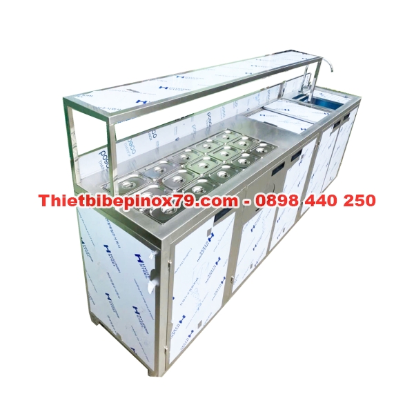 Quầy Pha Chế Inox Kèm khay Topping - Bồn Rửa Và Kệ Tủ Đa Năng 