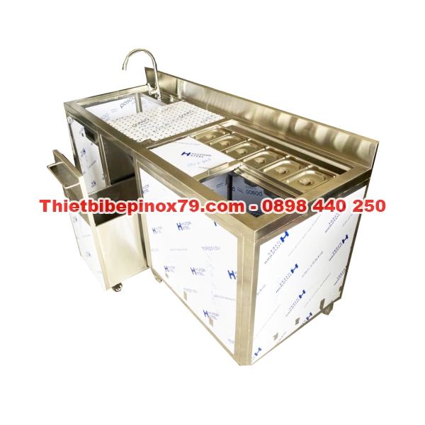 Quầy Bar Pha Chế Inox Đa Năng Kèm Khay Topping và Bồn Rửa