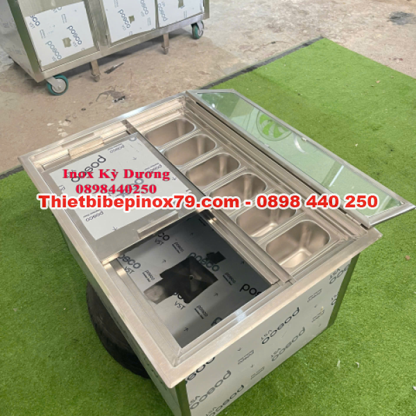 THÙNG ĐÁ INOX 304 ÂM QUẦY KÈM KHAY TOPPING LINH HOẠT TIỆN LỢI THIẾT KẾ THÔNG MINH CHO QUÁN TRÀ SỮA, CAFE
