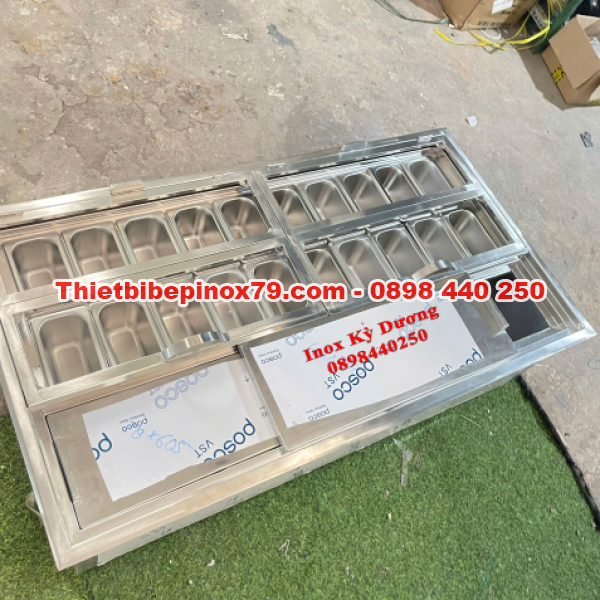 THÙNG ĐÁ INOX ÂM QUẦY 20 KHAY TOPPING 1/9 GIÚP TRƯNG BÀY ĐA DẠNG TOPPING THU HÚT MUA