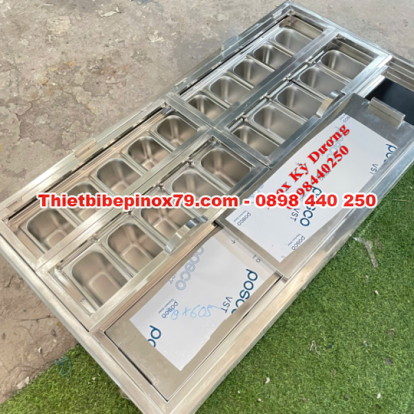 THÙNG ĐÁ INOX ÂM QUẦY 20 KHAY TOPPING 1/9 GIÚP TRƯNG BÀY ĐA DẠNG TOPPING THU HÚT MUA