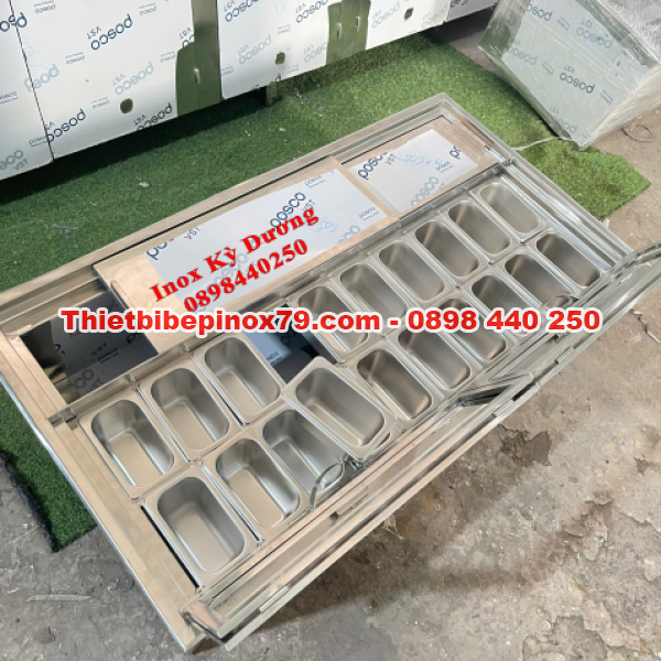 THÙNG ĐÁ INOX ÂM QUẦY 20 KHAY TOPPING 1/9 GIÚP TRƯNG BÀY ĐA DẠNG TOPPING THU HÚT MUA