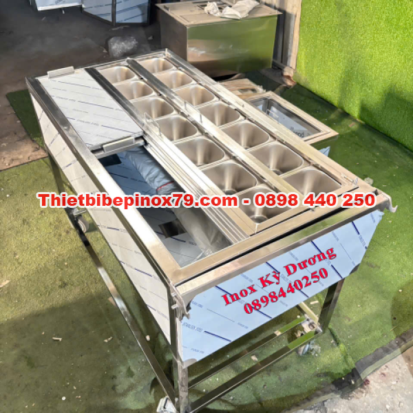 THÙNG ĐÁ INOX 304 CÓ CHÂN TÍCH HỢP KHAY TOPPING GIẢI PHÁP TỐI ƯU TIỆN LỢI CHO QUÁN TRÀ SỮA