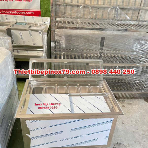 THÙNG ĐÁ INOX 304 KHAY TOPPING ÂM QUẦY CAO CẤP GIA CÔNG TẠI XƯỞNG 