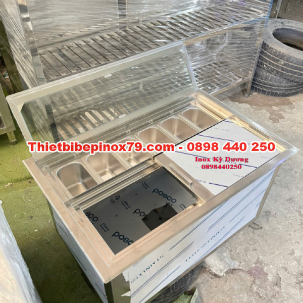 THÙNG ĐÁ INOX 304 KHAY TOPPING ÂM QUẦY CAO CẤP GIA CÔNG TẠI XƯỞNG 