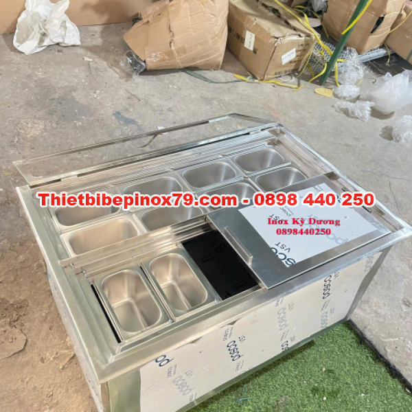 THÙNG ĐÁ INOX ÂM BÀN KHAY TOPPING GIẢI PHÁP CHUYÊN NGHIỆP CHO QUÁN TRÀ SỮA