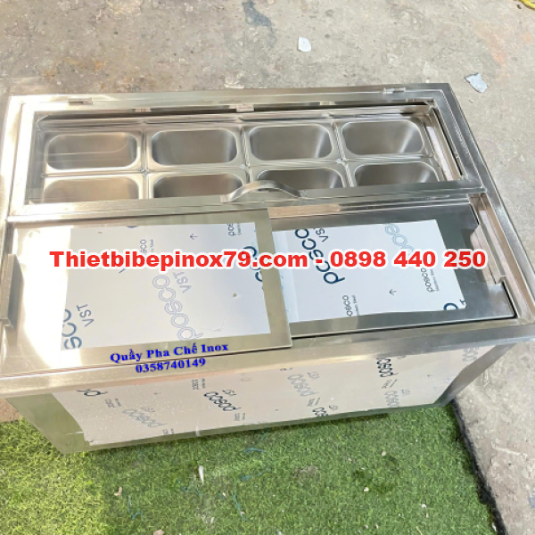 THÙNG ĐÁ INOX ÂM BÀN KHAY TOPPING GIẢI PHÁP CHUYÊN NGHIỆP CHO QUÁN TRÀ SỮA