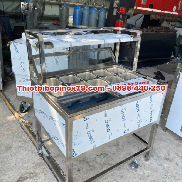 THÙNG ĐÁ INOX CÓ CHÂN TÍCH HỢP KHAY TOPPING GIẢI PHÁP BẢO QUẢN HIỆN ĐẠI CHO TRÀ SỮA