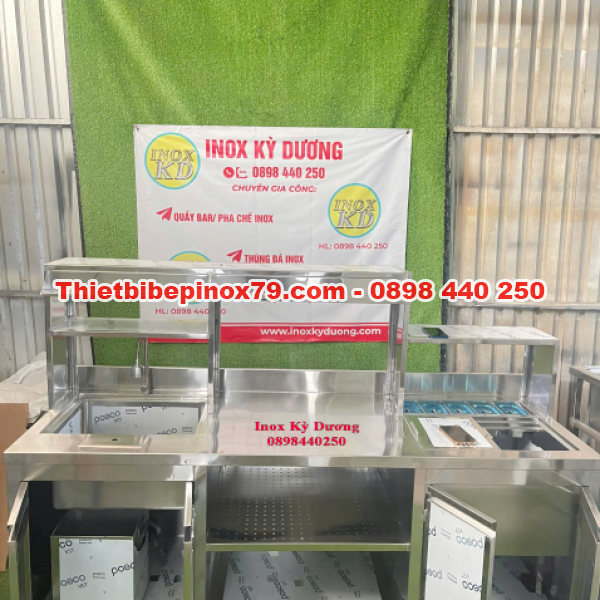 QUẦY PHA CHẾ INOX 304 THIẾT KẾ CHUYÊN NGHIỆP, SANG TRỌNG, PHÙ HỢP CHO QUÁN TRÀ SỮA